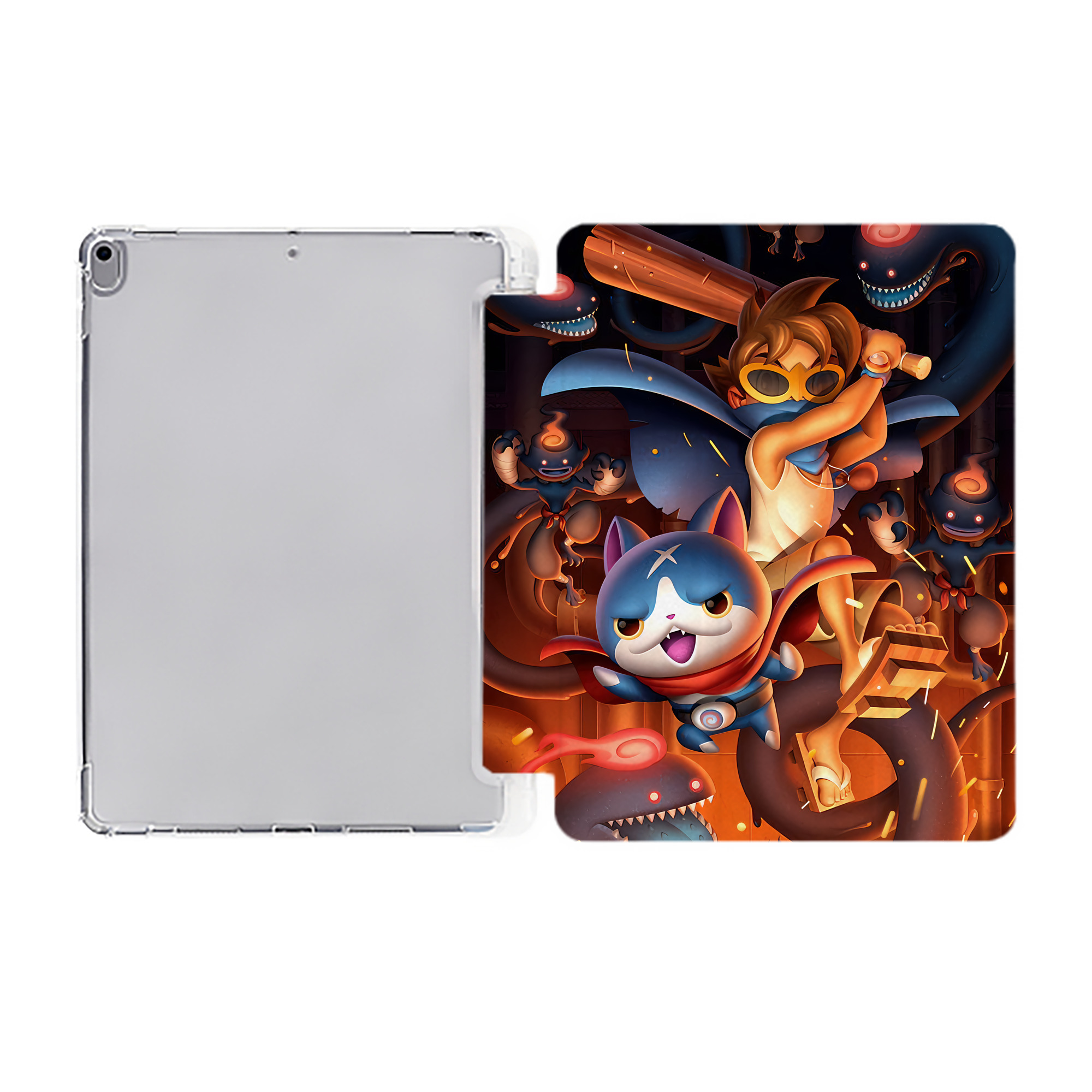 （画像用） 妖怪ウォッチ Yo-kai Watch IPad ケース ペン収納付き 三つ折りスタンド PUレザー×シリコン 対応機種9.5/10.5/10.9インチ